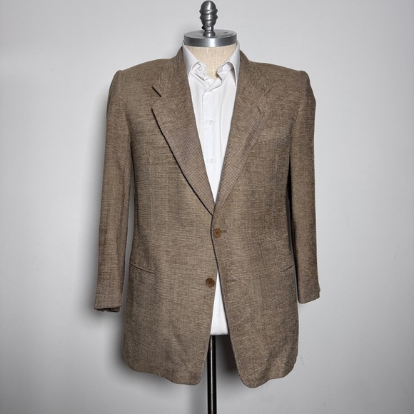 Giorgio Armani Vintage Blazer Mens 44R Brown Micro-check Wool Sport Coat Saks